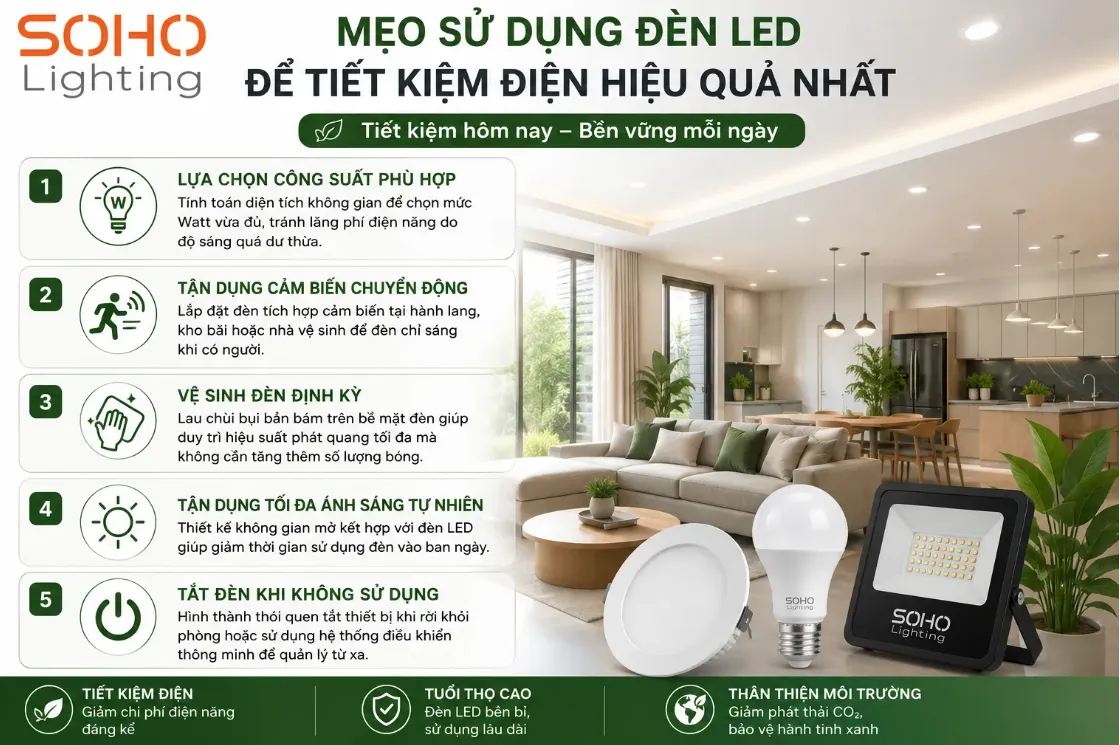 Mẹo sử dụng đ&egrave;n LED để tiết kiệm điện hiệu quả nhất