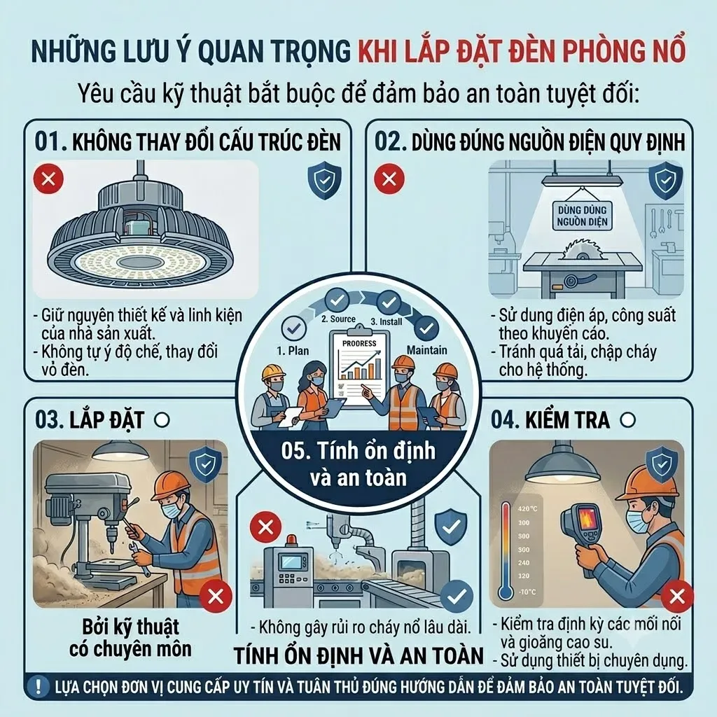 Những lưu &yacute; quan trọng khi lắp đặt đ&egrave;n ph&ograve;ng nổ