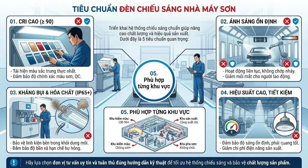 Tiêu chuẩn đèn chiếu sáng nhà máy sơn
