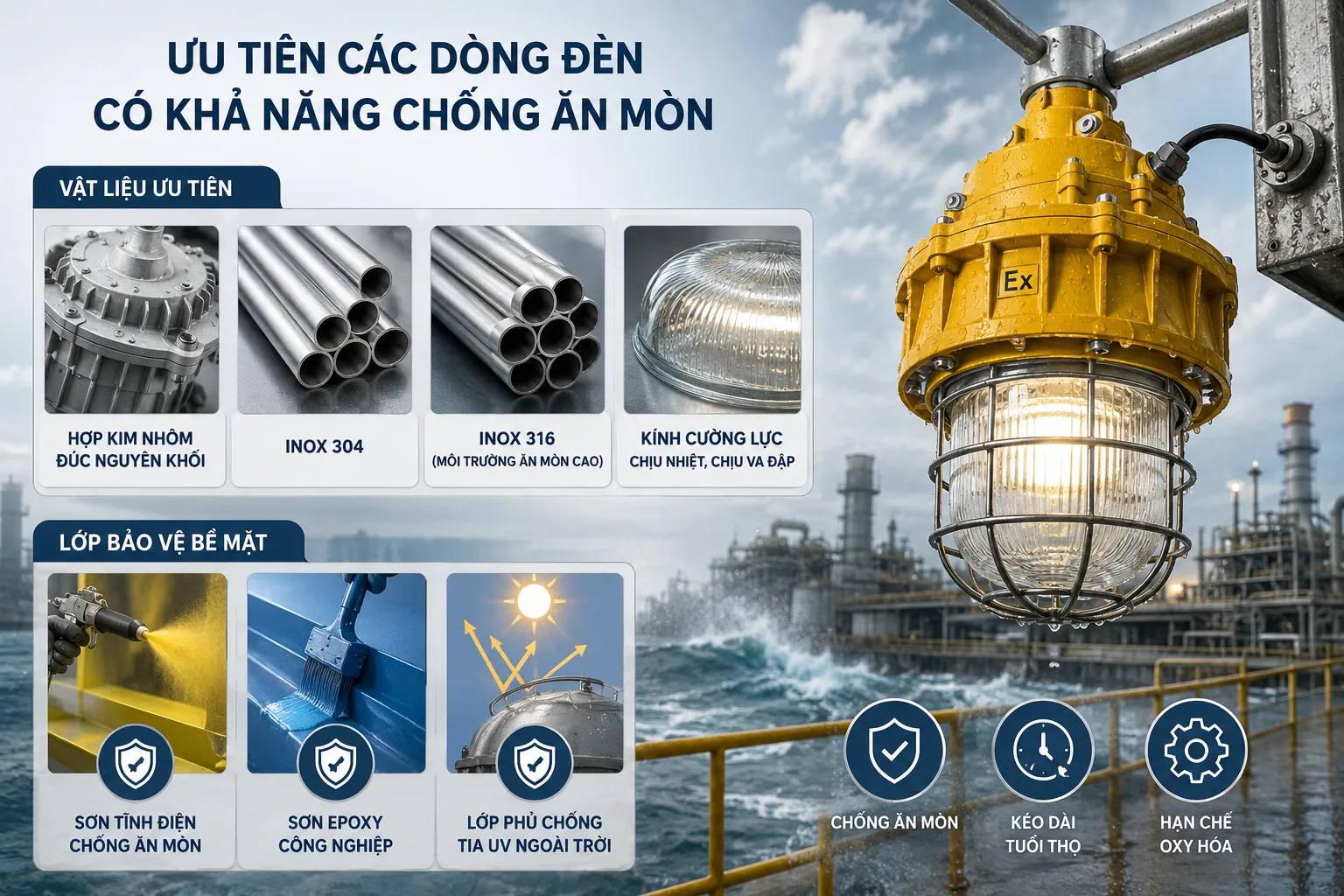 Sử dụng đèn chống cháy nổ công suất cao Sử dụng đèn chống cháy nổ công suất cao