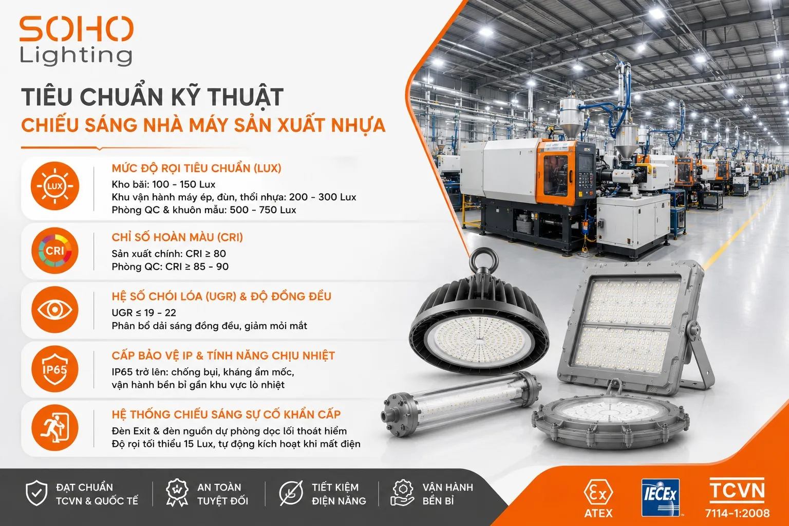 Tiêu chuẩn kỹ thuật khi thiết kế chiếu sáng nhà máy sản xuất nhựa Tiêu chuẩn kỹ thuật khi thiết kế chiếu sáng nhà máy sản xuất nhựa