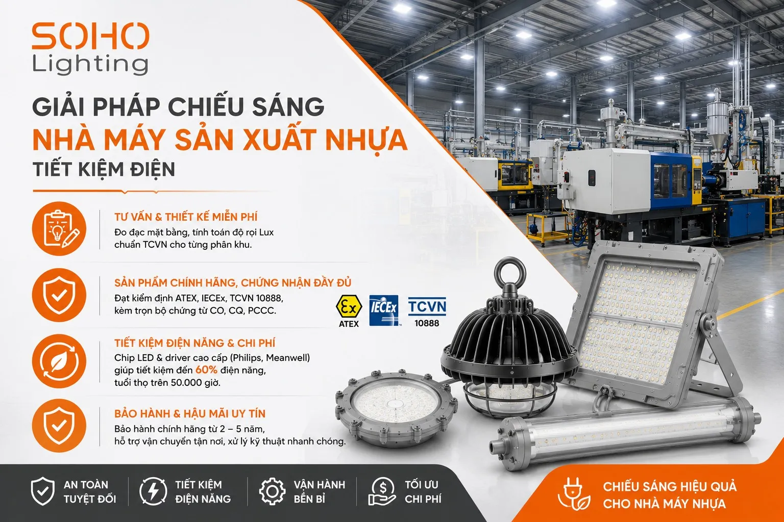 Soho Lighting - Giải pháp thi công chiếu sáng nhà máy sản xuất nhựa tiết kiệm điện Soho Lighting - Giải pháp thi công chiếu sáng nhà máy sản xuất nhựa tiết kiệm điện