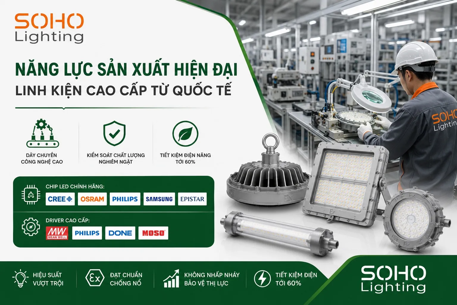 Năng lực sản xuất hiện đại và linh kiện cao cấp từ quốc tế