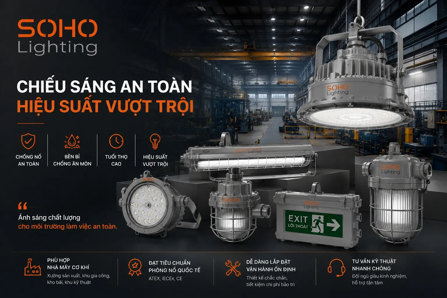 Mua đèn chiếu sáng nhà máy cơ khí ở đâu chất lượng?