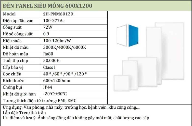 Đèn Panel 60x120cm lắp âm siêu mỏng
