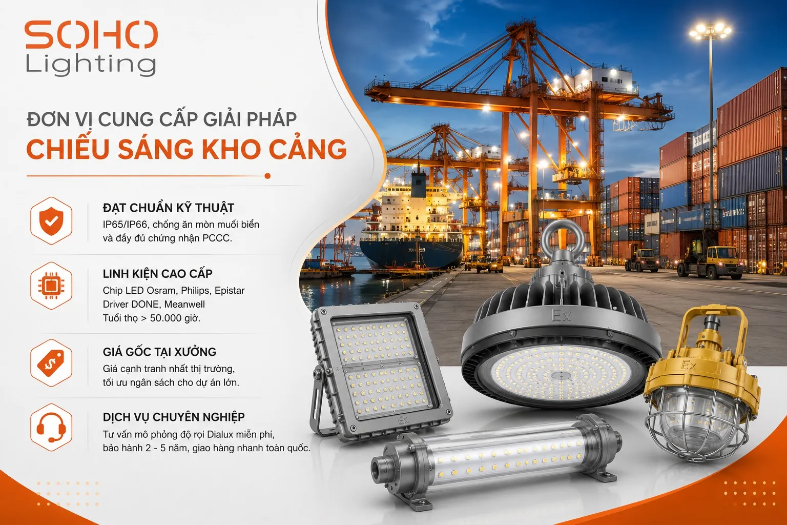 Đơn vị cung cấp giải pháp chiếu sáng kho cảng uy tín