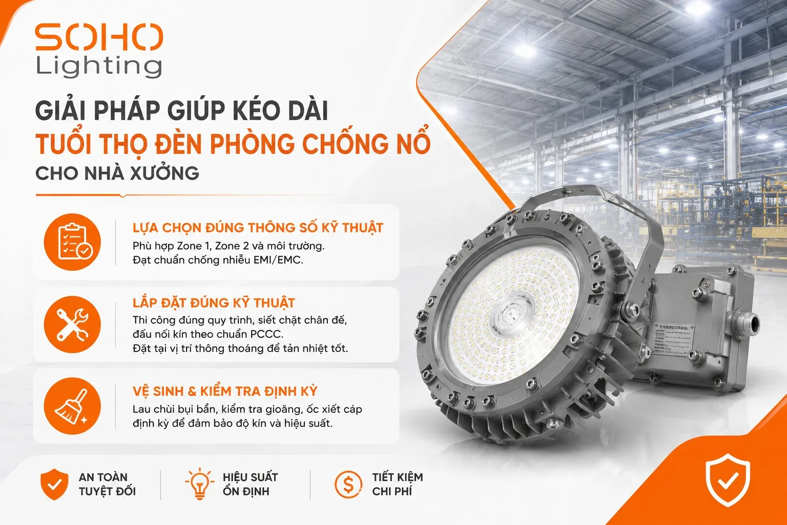 Giải pháp giúp kéo dài tuổi thọ đèn phòng chống nổ cho nhà xưởng